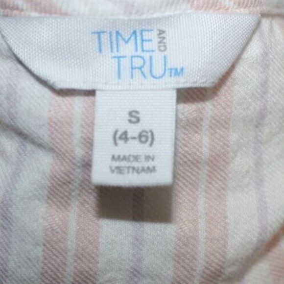 Time and Tru Pink &White  Stripe Swiss Dot Blouse Sz S Babydoll Fit Keyhole Back - Picture 7 of 9